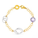 18K PULSERA BICOLOR ESLABONES PIEDRA AMATISTA 18K PULSERA BICOLOR ESLABONES PIEDRA AMATISTA