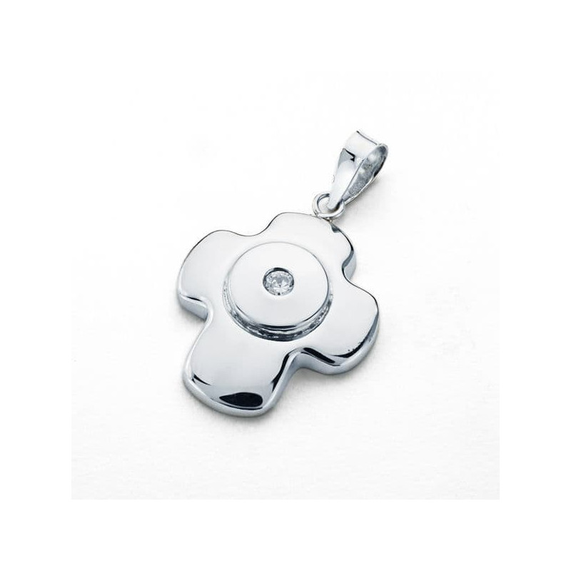 18K CRUZ ORO BLANCO CIRCONITA 21X16 MM