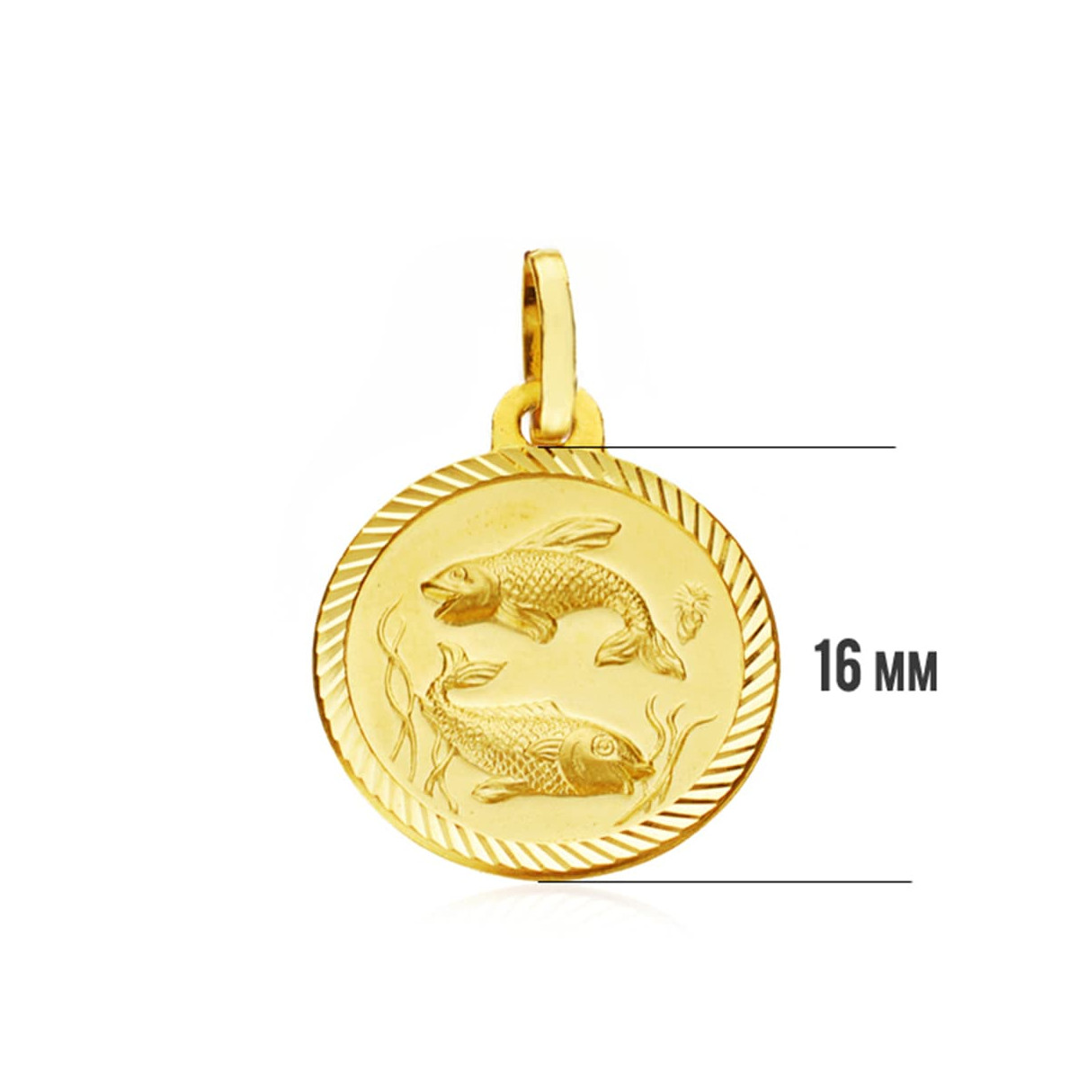 18K PLACA HOROSCOPO ORO AMARILLO PISCIS 16 MM