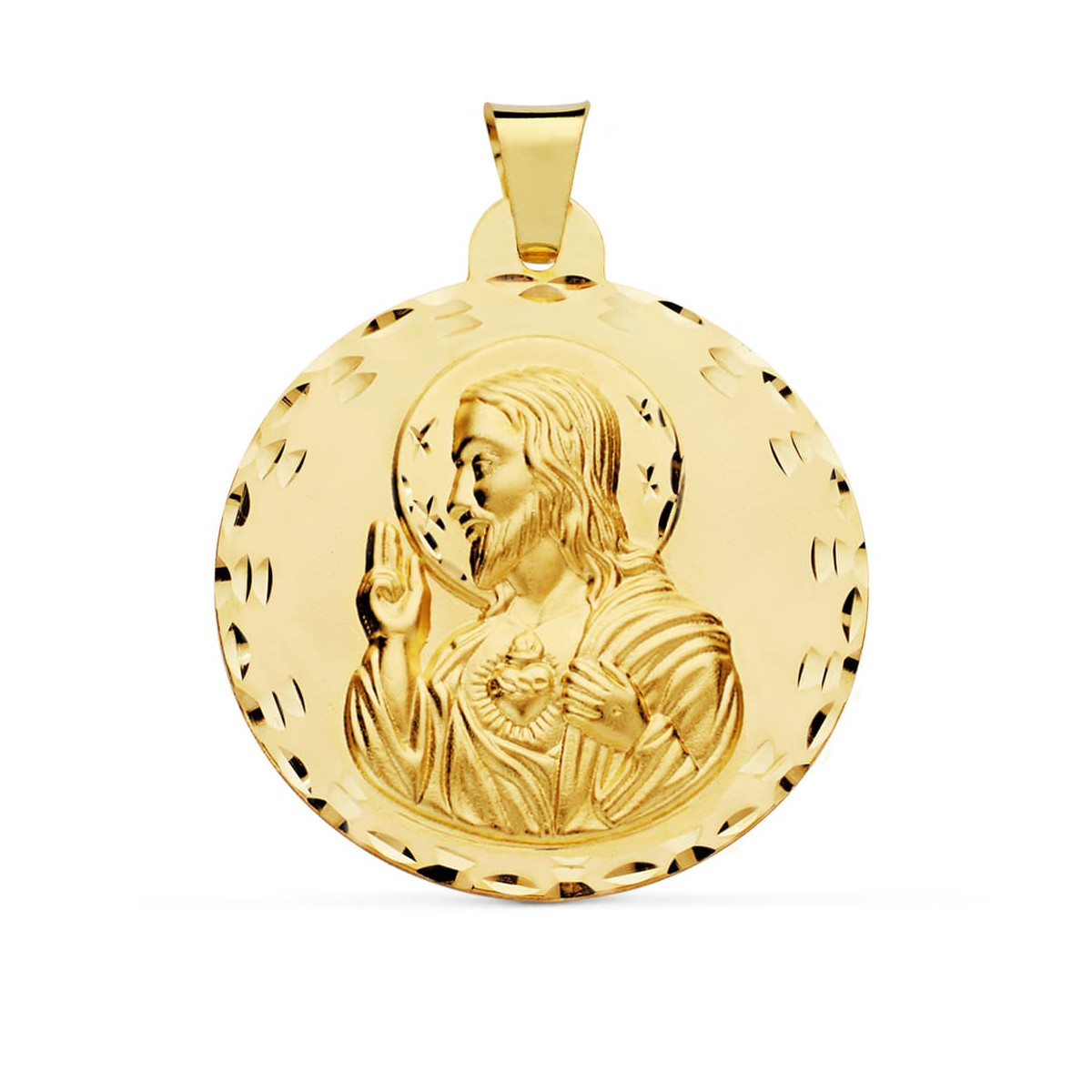 18K MEDALLA ORO AMARILLO CRISTO SAGRADO CORAZON DE JESUS 42 MM
