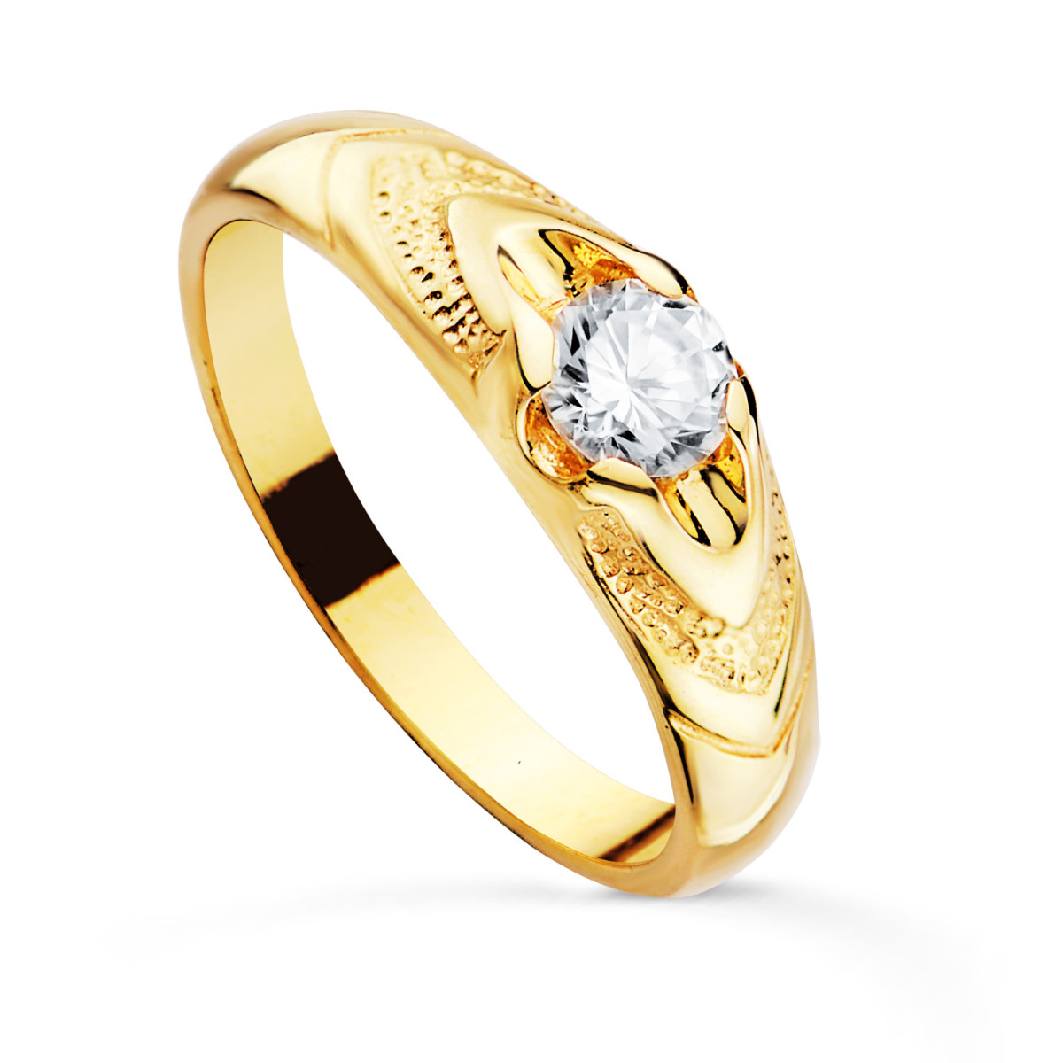 18K SOLITARIO ORO AMARILLO CADETE ANCHO 6 MM CIRCONITA 4 MM SIN FORRAR