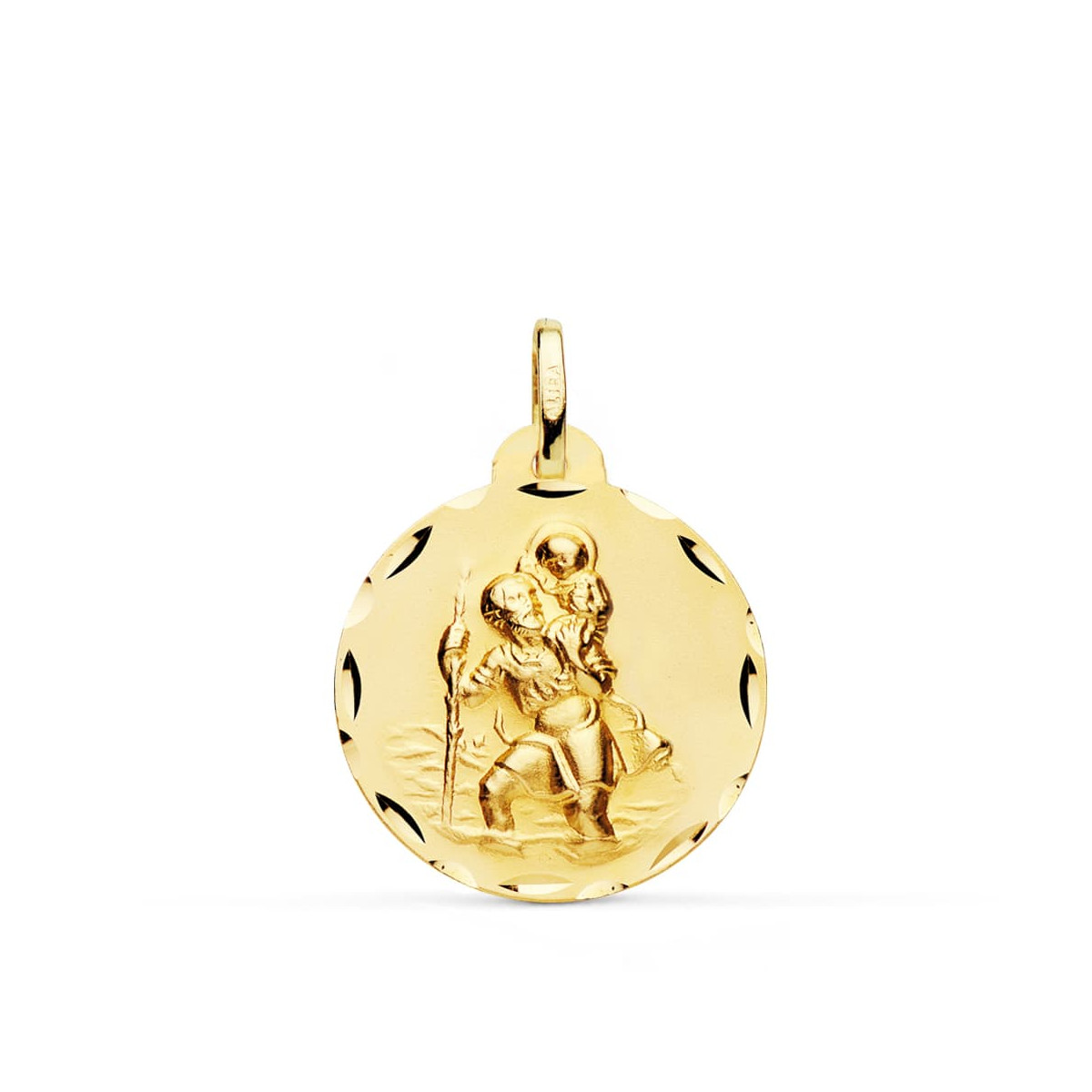 18K MEDALLA ORO AMARILLO SAN CRISTOBAL TALLADA 22 MM
