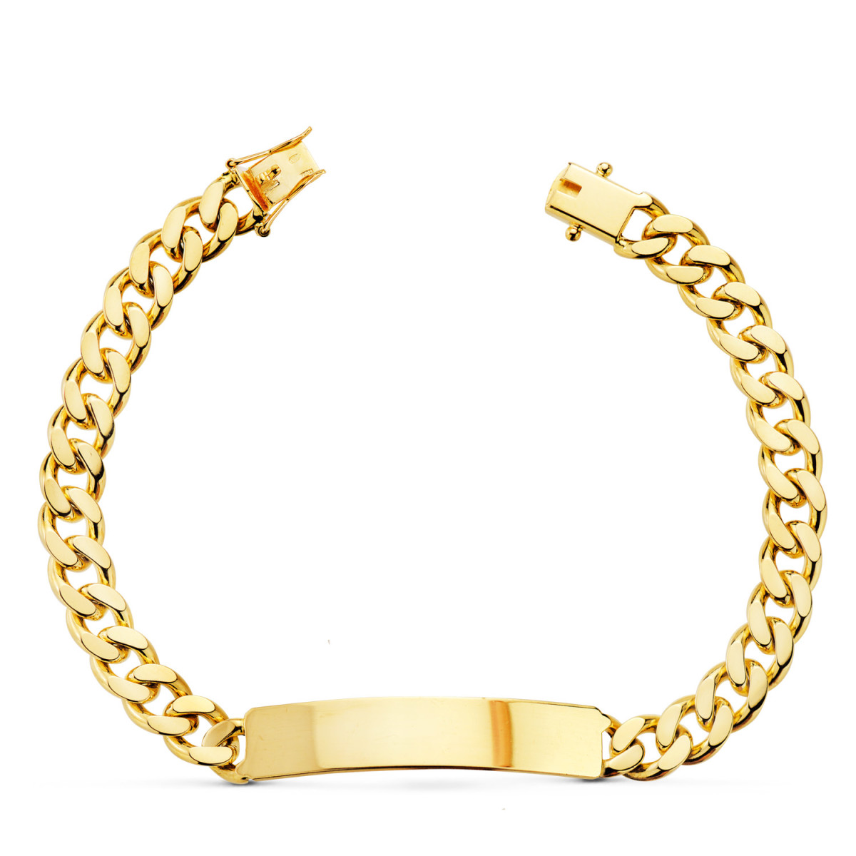 18K PULSERA ESCLAVA ORO AMARILLO MACIZA BARBADA ANCHO: 7MM. LARGO: 21CM  PLACA CHAPA: 40X8MM