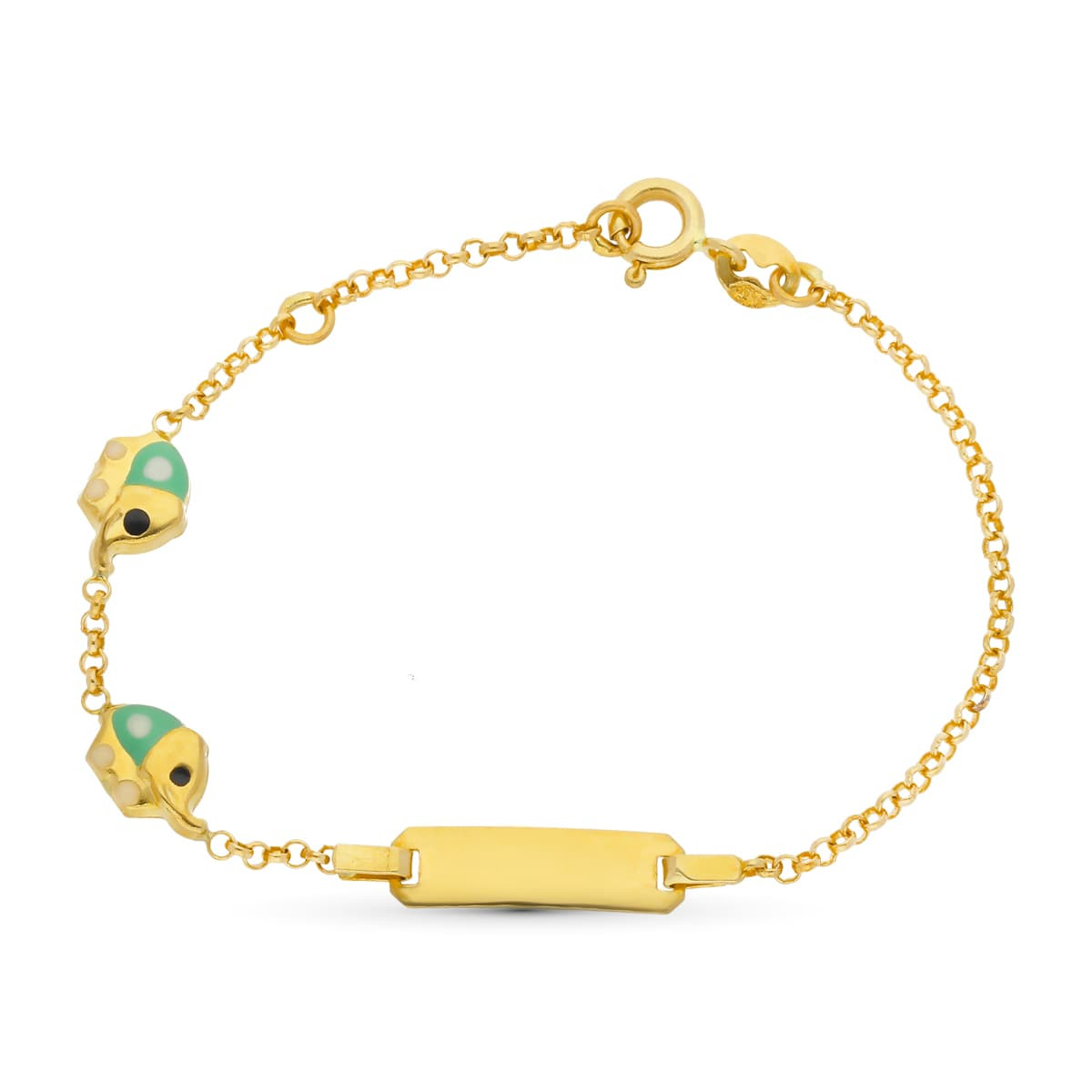 18K ESCLAVA ORO AMARILLO ELEFANTES ESMALTE 15.5 CM