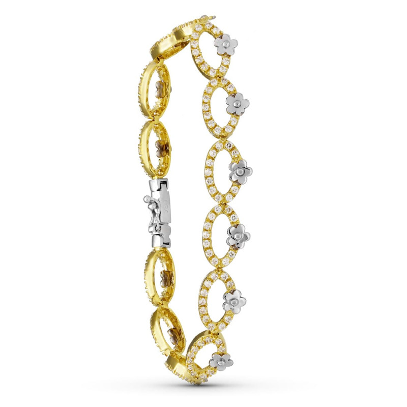 18K PULSERA ORO BICOLOR CIRCONITA FLORES
