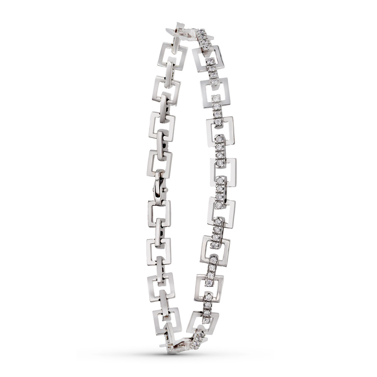 18K PULSERA ORO BLANCO ESLABONES CUADRADOS CIRCONITAS
