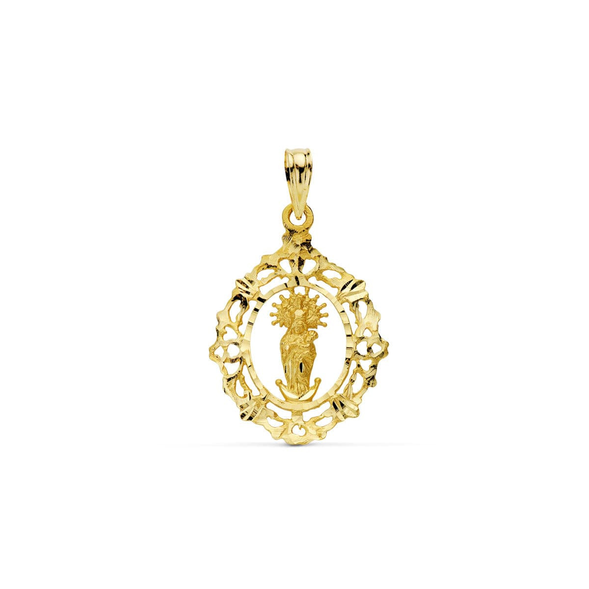 18K MEDALLA ORO AMARILLO VIRGEN DE LA ALMUDENA ORLA 27X20 MM