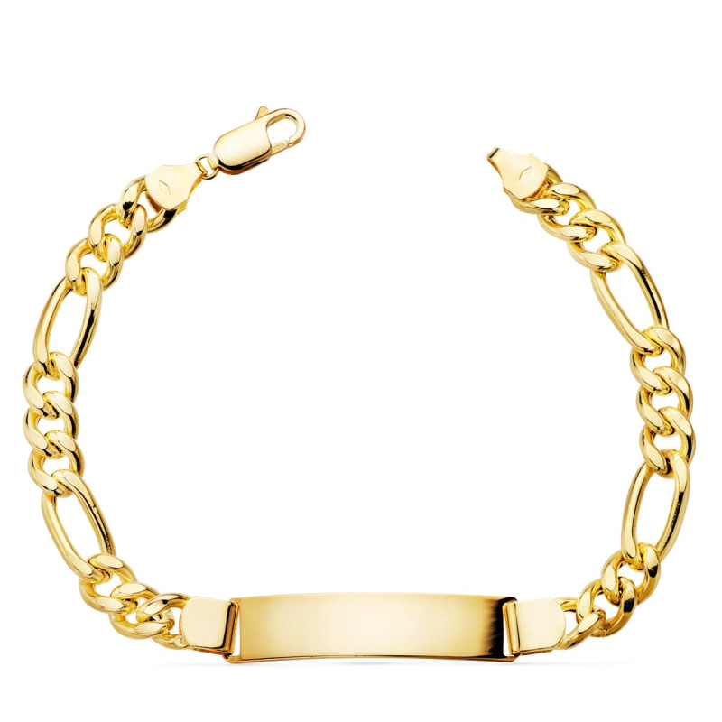 18K ESCLAVA ORO AMARILLO ESLABON FIGARO CARTIER 3X1 HUECA ANCHO 7 MM 21.5 CM