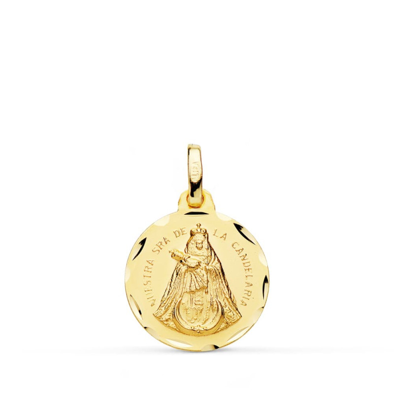18K MEDALLA ORO AMARILLO NUESTRA SEÑORA DE LA CANDELARIA TALLADA 16 MM