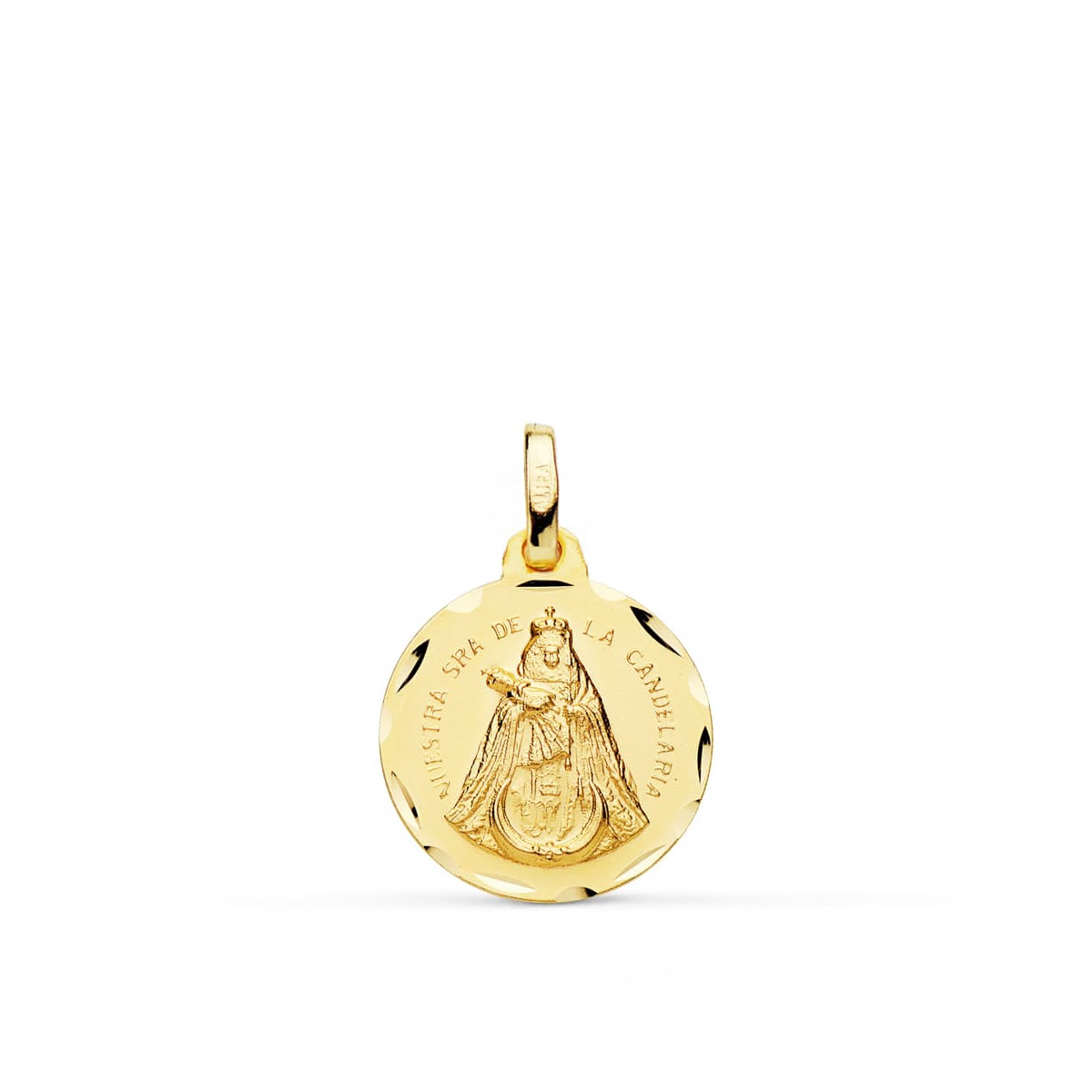 18K MEDALLA ORO AMARILLO NUESTRA SEÑORA DE LA CANDELARIA TALLADA 16 MM