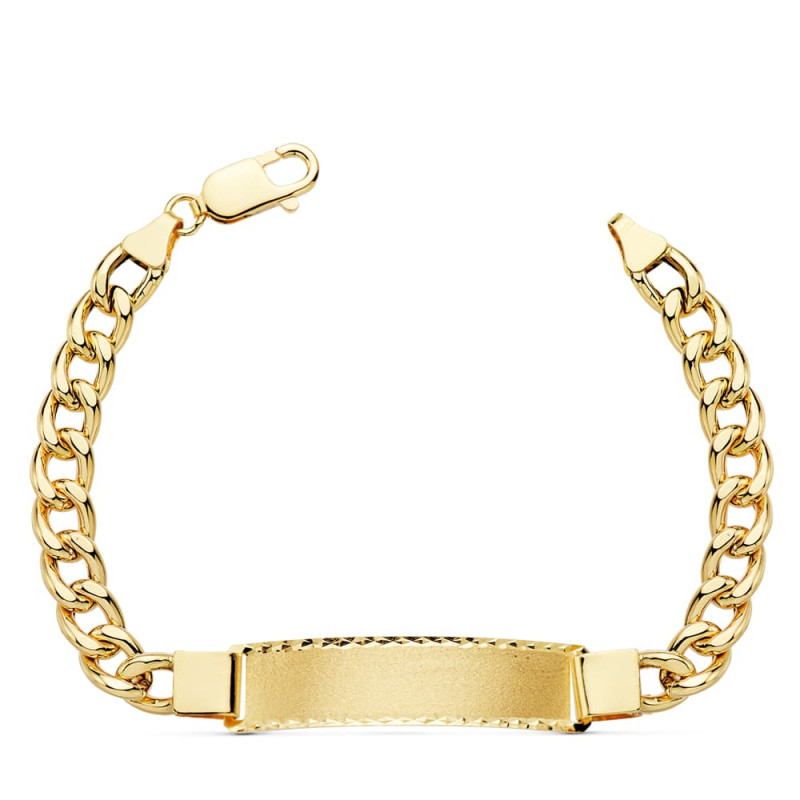 18K PULSERA ESCLAVA ORO AMARILLO BARBADA HUECA ANCHO: 7MM. LARGO: 21,5 CM  PLACA CHAPA: 42X10MM