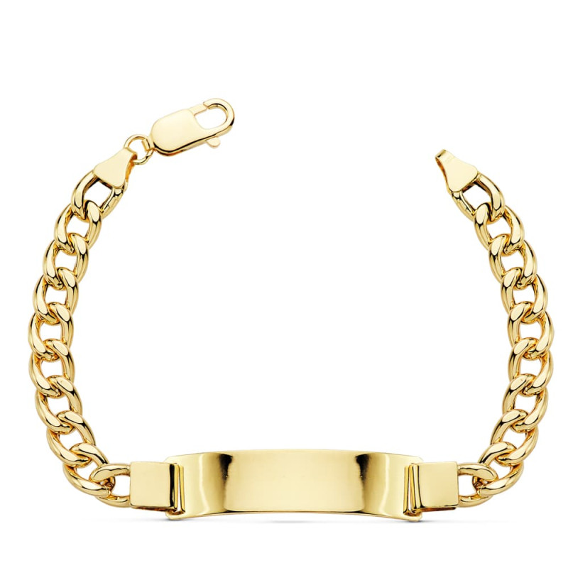 18K PULSERA ESCLAVA ORO AMARILLO BARBADA HUECA ANCHO: 7MM. LARGO: 21,5 CM  PLACA CHAPA: 42X10MM