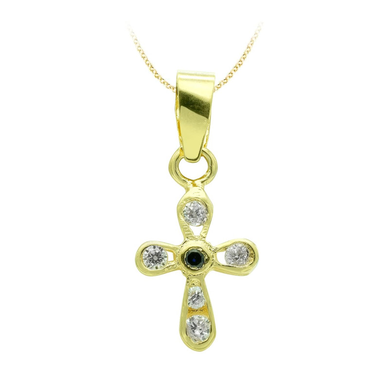 18K CRUZ ORO AMARILLO CIRCONITA 14X9 MM