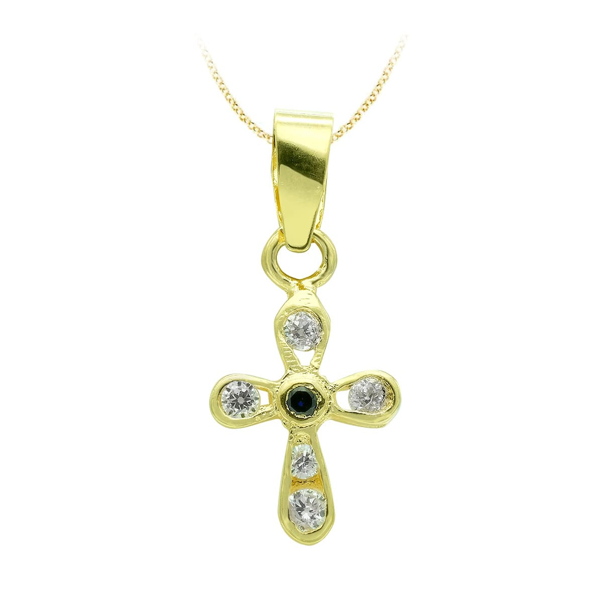 18K CRUZ ORO AMARILLO CIRCONITA 14X9 MM