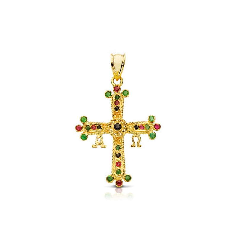 18K CRUZ ORO AMARILLO DE COVADONGA O VICTORIA  PEQUEÑA 28X24 MM