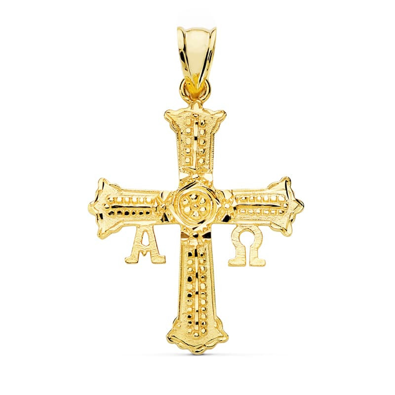 18K CRUZ ORO AMARILLO DE COVADONGA O VICTORIA MEDIANA 31X24 MM