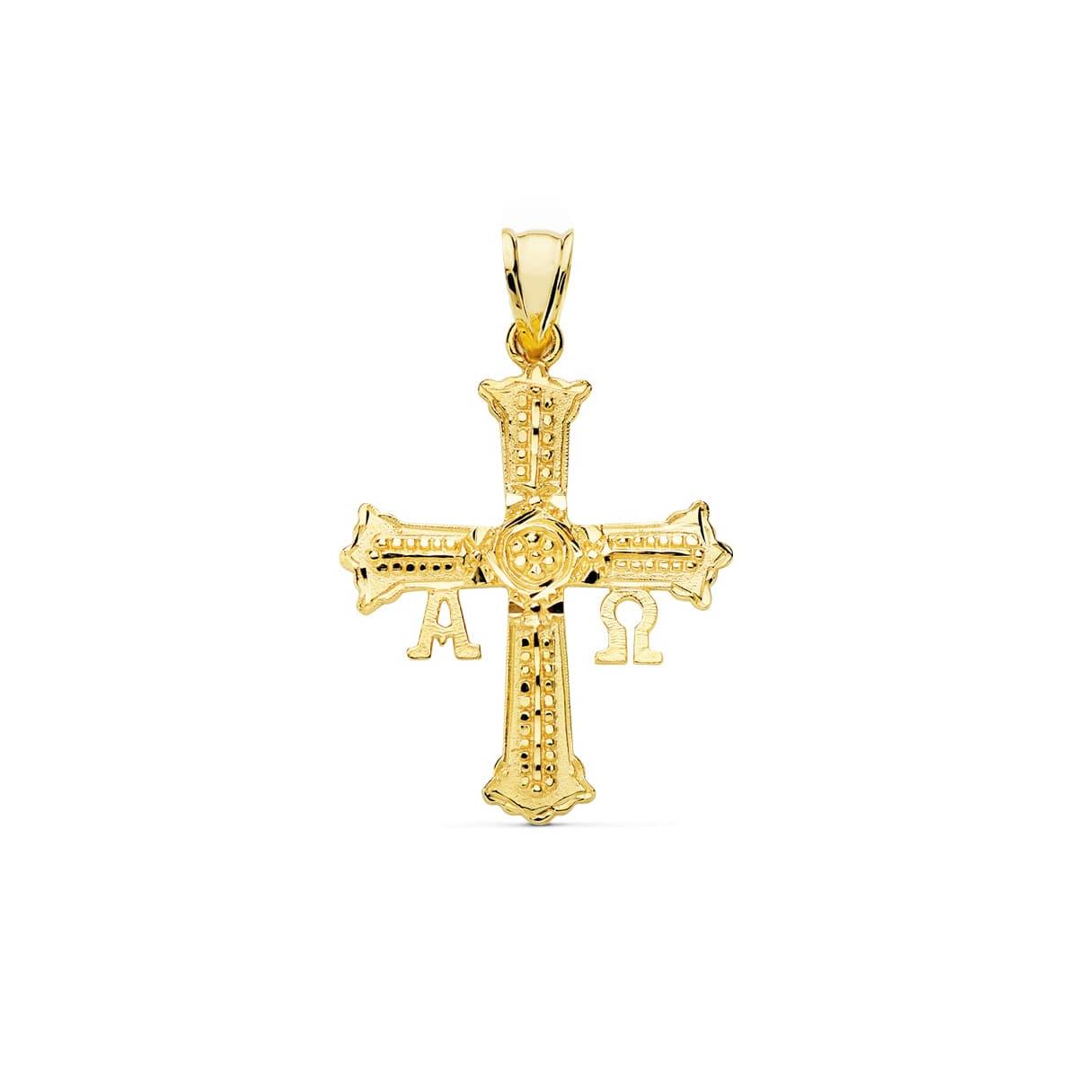 18K CRUZ ORO AMARILLO DE COVADONGA O VICTORIA MEDIANA 31X24 MM
