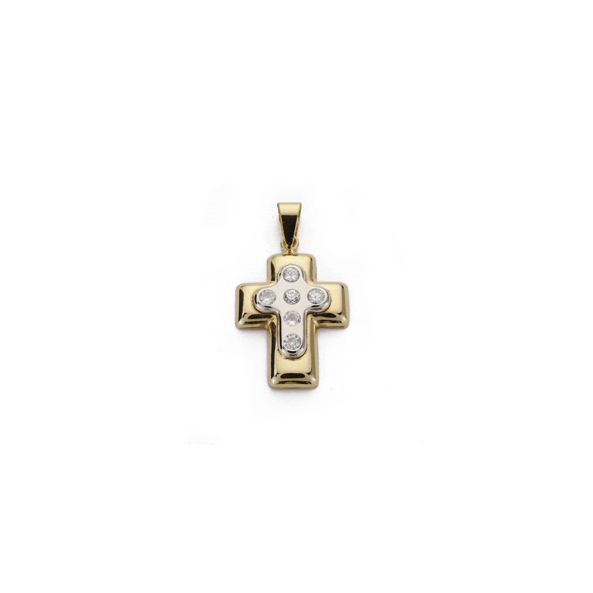 18K CRUZ BICOLOR CON CIRCONITA 22X15 MM