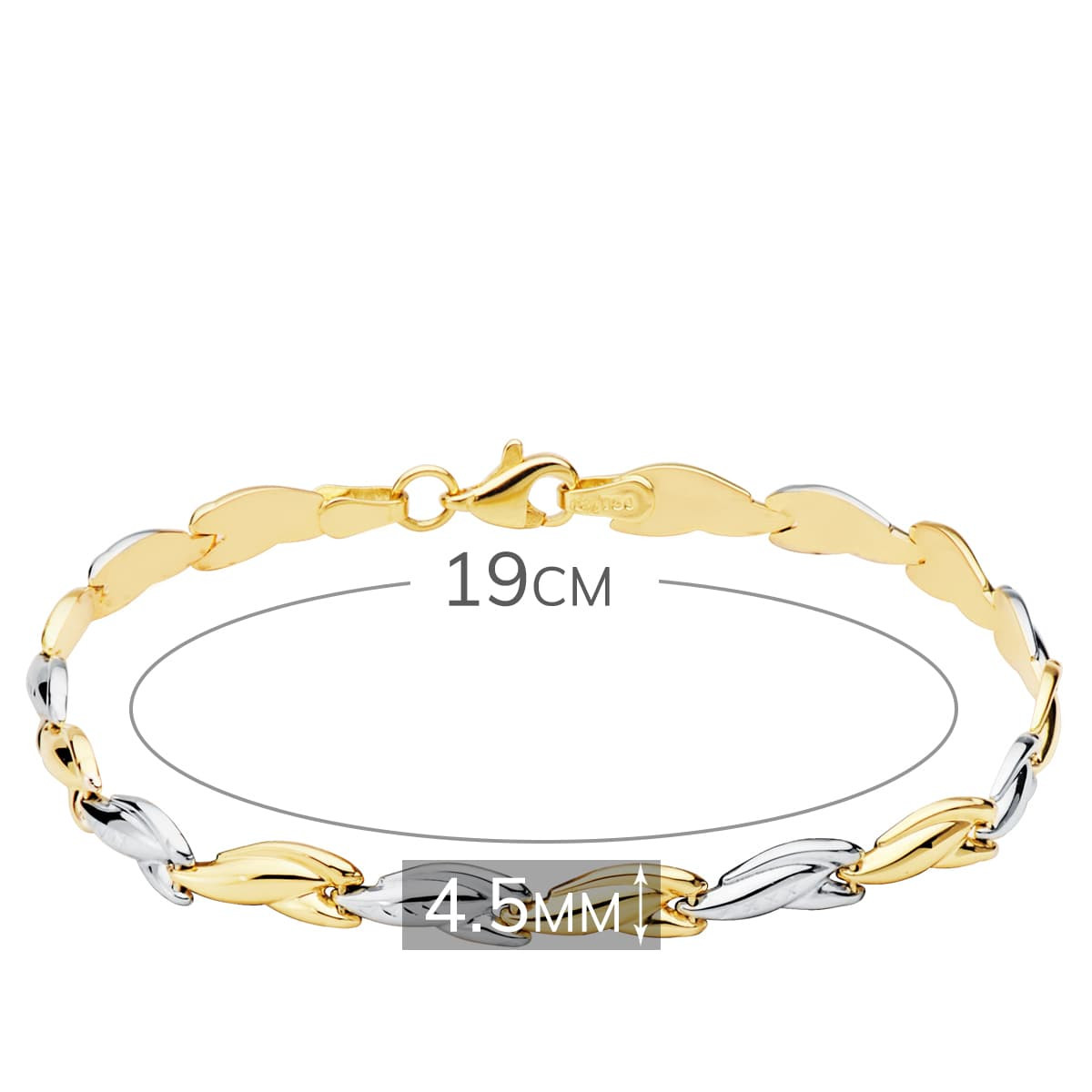 18K PULSERA BICOLOR ESTAMPACION 19CM