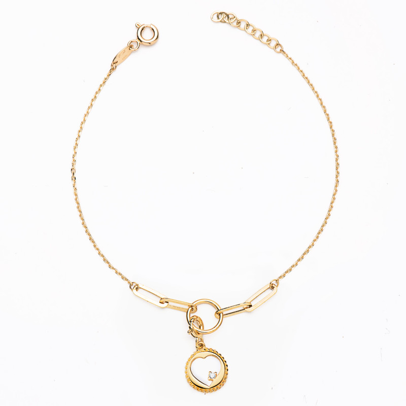 18K PULSERA ORO AMARILLO ESLABON Y CADENA FORZADA MOTIVO CORAZON. LARGO: 19CM