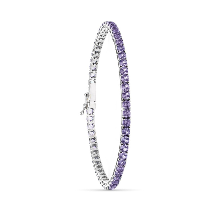 18K PULSERA ORO BLANCO PIEDRAS AMATISTAS 19CM