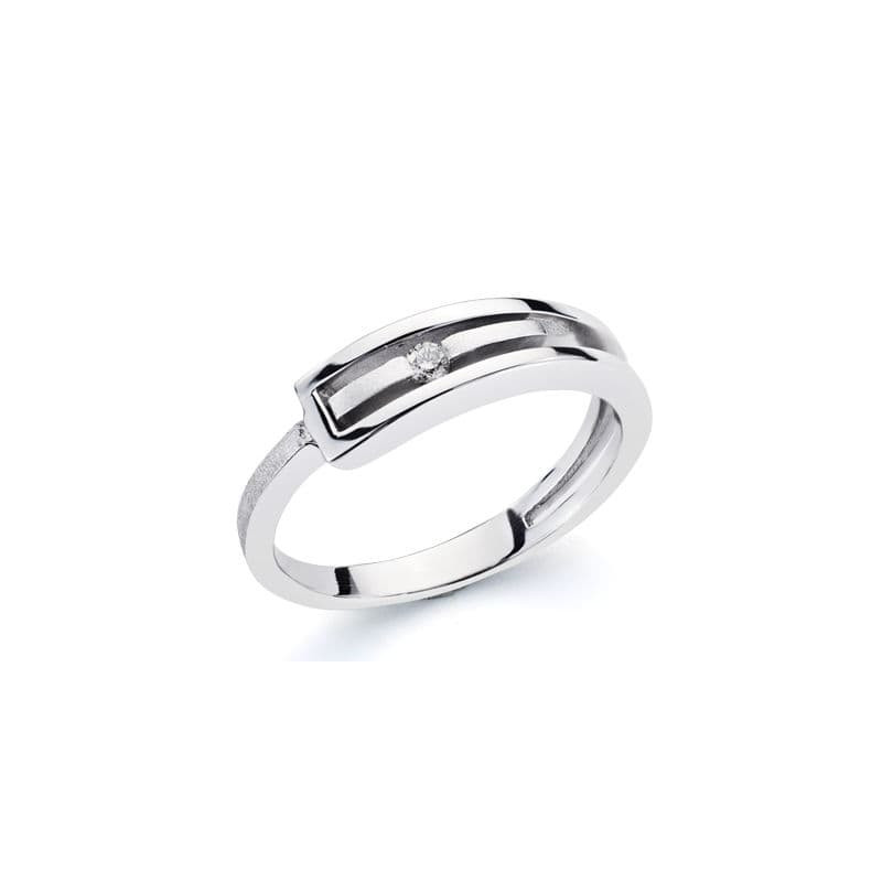 18K SORTIJA ORO BLANCO Y  DIAMANTE  NATURAL 0.046 QTS.