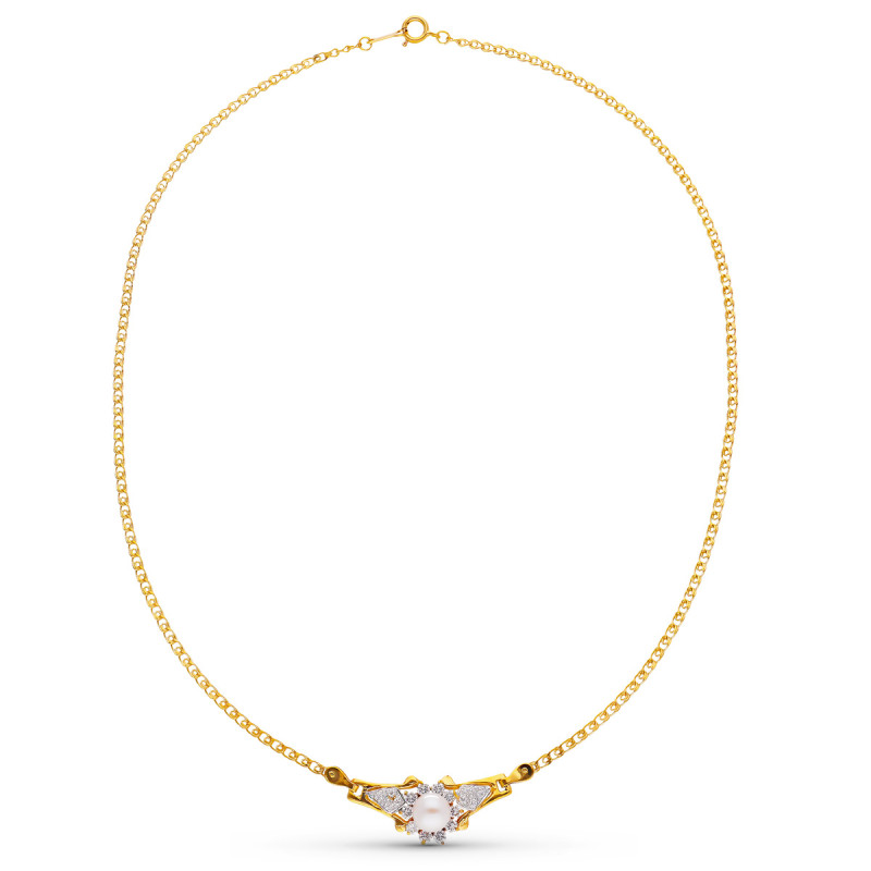18K GARGANTILLA ORO BICOLOR PERLA Y CIRCONITAS