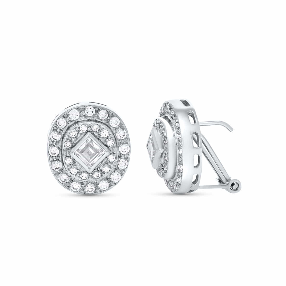 18K PENDIENTES ORO BLANCO NOVIA O MADRINA CIRCONITA 16X14 MM CIERRE OMEGA