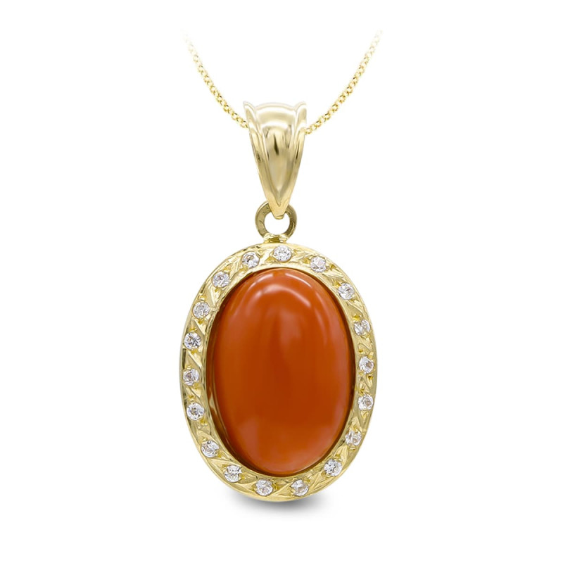 18K COLGANTE ORO AMARILLO CORAL FINO 14X10 MM CIRCONITAS