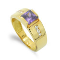18K SORTIJA ORO AMARILLO MACIZA CIRCONITA AMATISTA CUADRADA 5 X 5 MM. ANCHO: 7 MM 18K SORTIJA ORO AMARILLO MACIZA CIRCONITA AMATISTA CUADRADA 5 X 5 MM. ANCHO: 7 MM