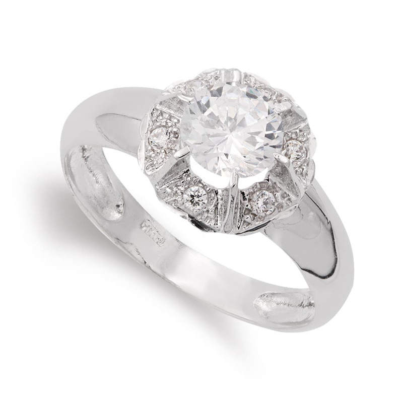 18K SORTIJA ORO BLANCO CON CIRCONITA Y GARRAS. ANCHO: 11 MM