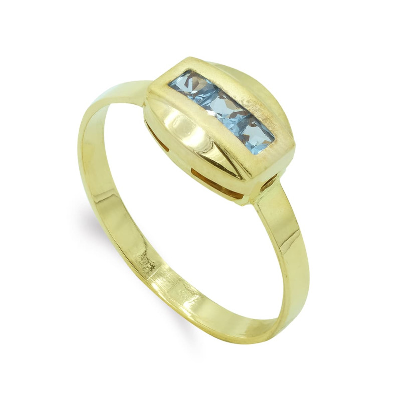 18K SORTIJA ORO AMARILLO CON CIRCONITA AGUAMARINA TALLA BAGUETTE. ANCHO: 7,5 MM