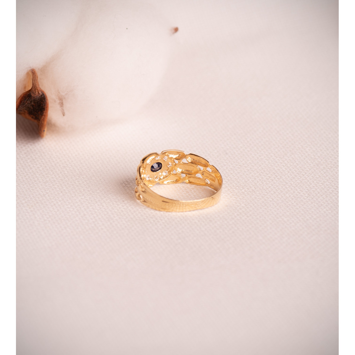 18K SORTIJA ORO AMARILLO PANTER CON CIRCONITAS Y ZAFIRO NATURAL 4X3 MM. ANCHO: 9 MM