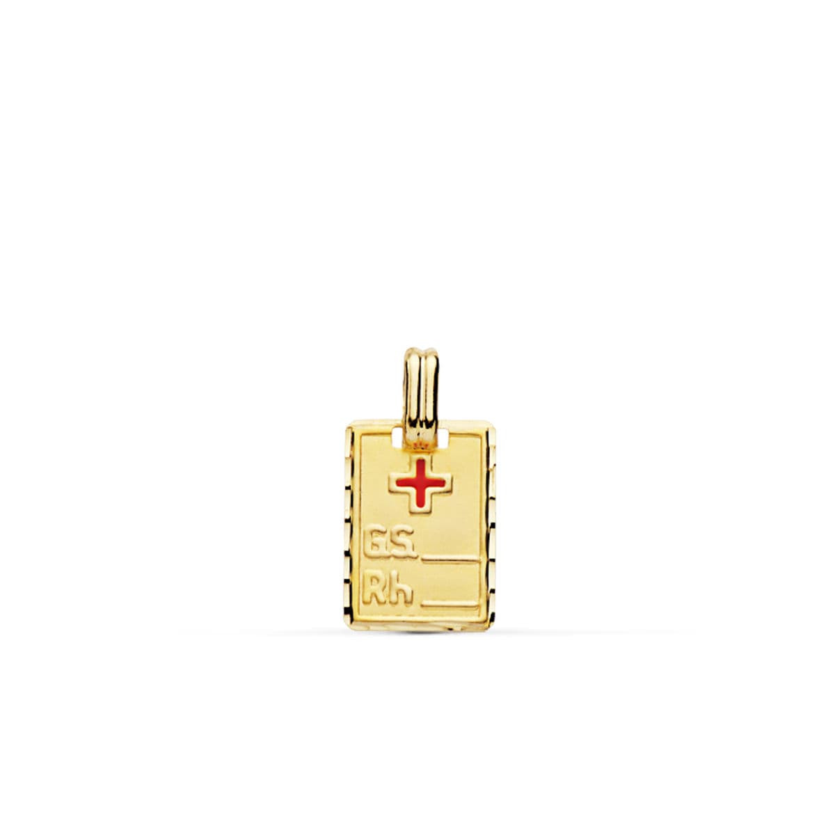 9K PLACA CHAPA COLGANTE ORO AMARILLO GRUPO SANGUINEO RH. MEDIDA: 16X11 MM