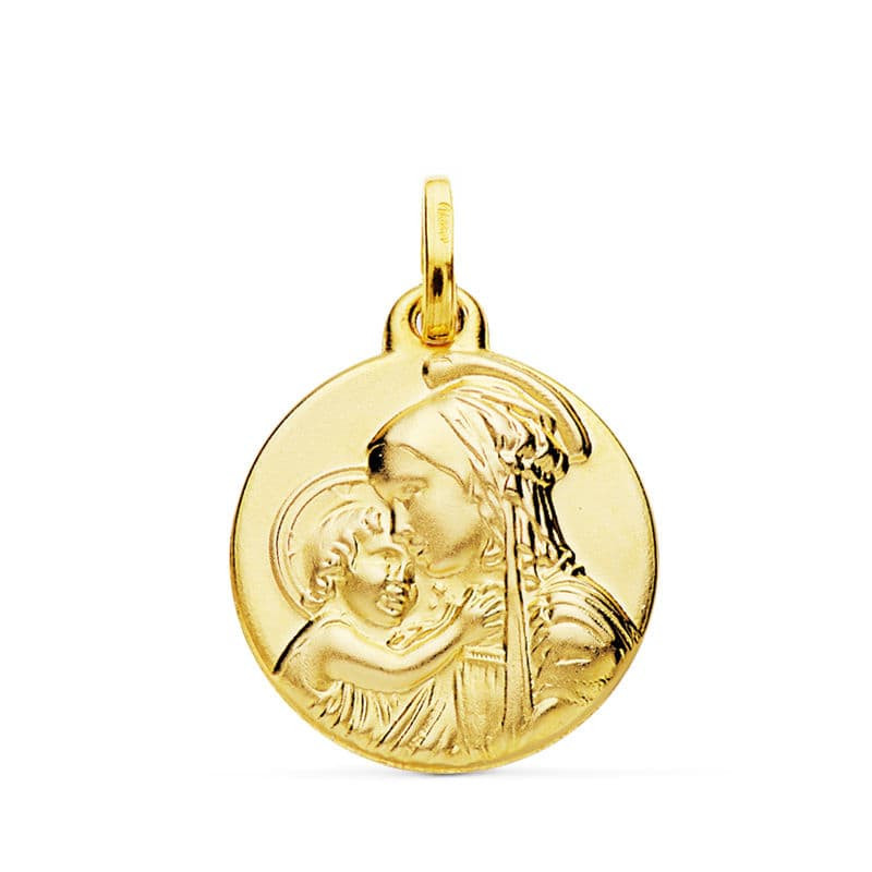 9K MEDALLA ORO AMARILLO MADRE CON NIÑO 18 MM