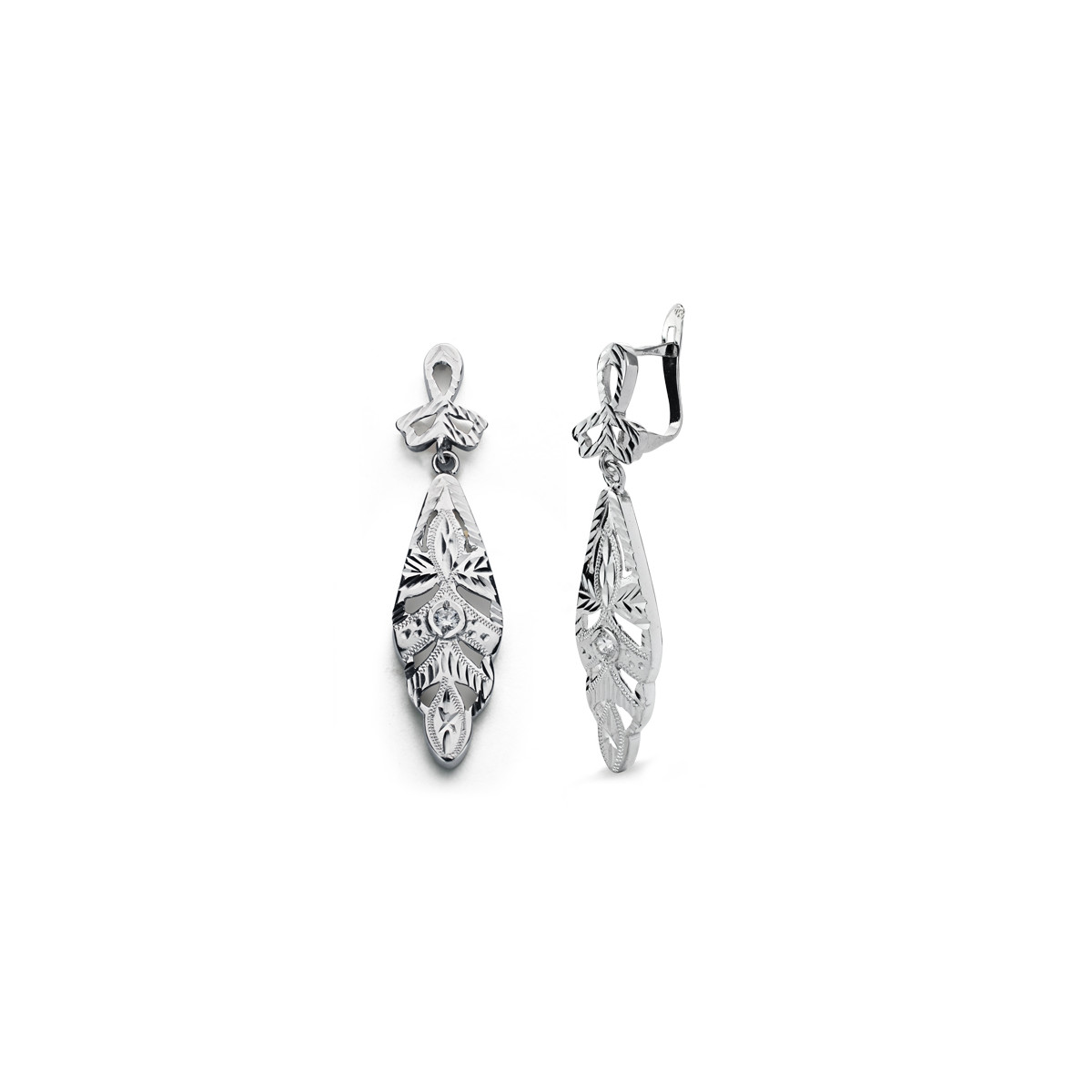 9K PENDIENTES ORO BLANCO CIGARRON. 38X9 MM CIERRE CATALAN