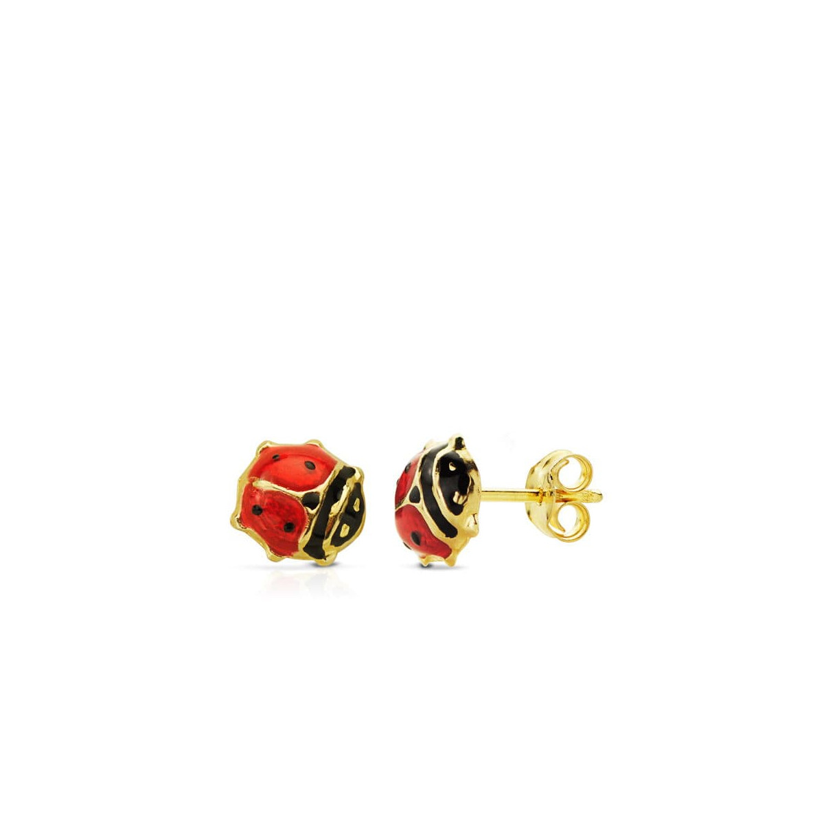 9K PENDIENTES ORO AMARILLO MARIQUITA ESMALTE 7X7 MM. CIERRE PRESION(MINIMO 3 PARES)