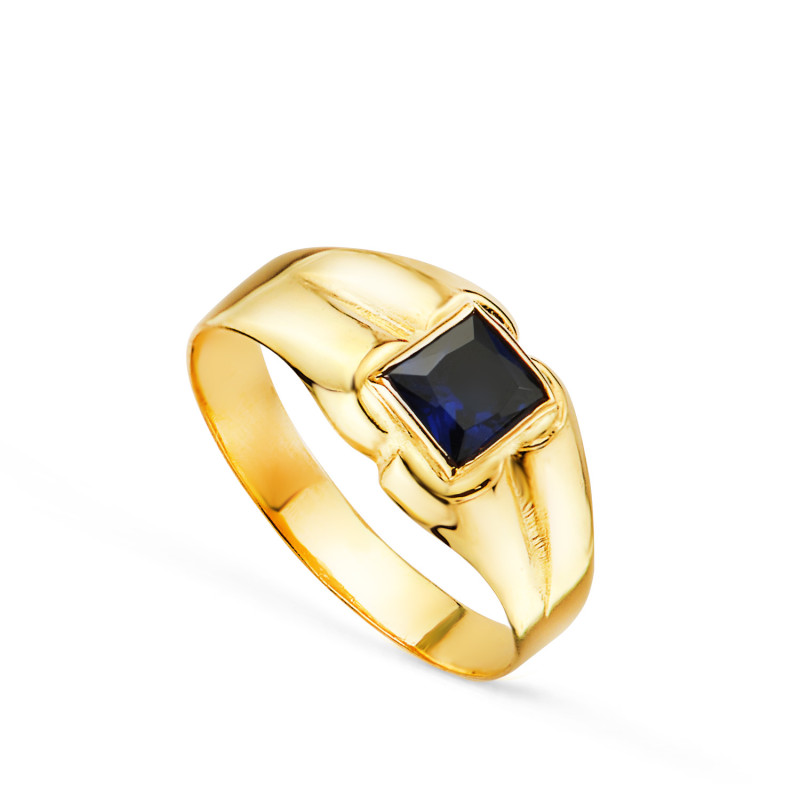 9K SOLITARIO ORO AMARILLO PEQUEÑO BEBE O MEÑIQUE CIRCONITA AZUL CUADRADA 3.5MM