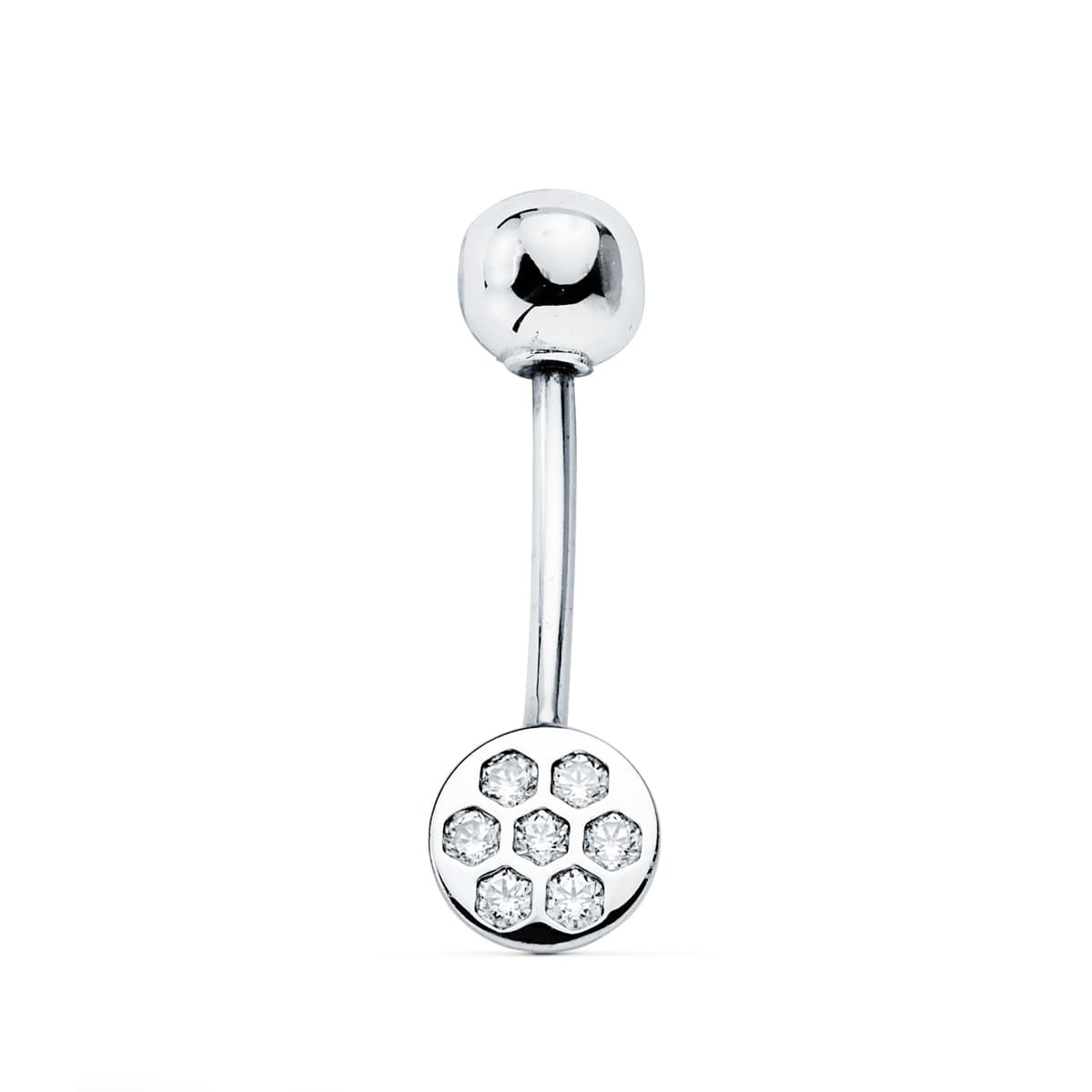 9K PIERCING OMBLIGO ORO BLANCO REDONDO CIRCONITA 6 MM CIERRE BOLA LISA 5 MM