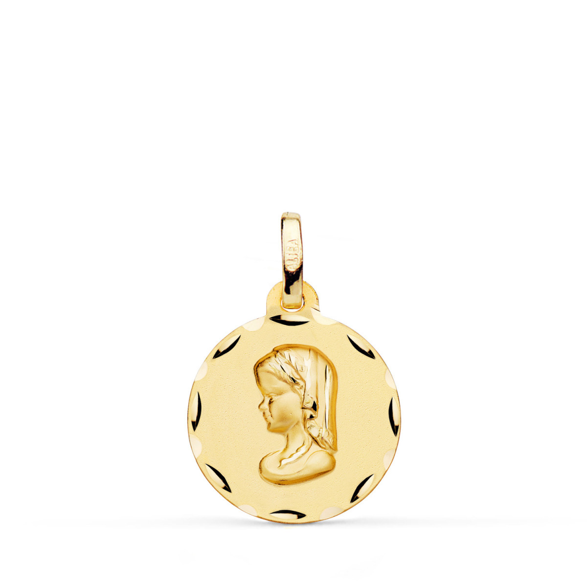 9K MEDALLA ORO AMARILLO VIRGEN NIÑA PERFIL TALLADA. MEDIDA: 16 MM