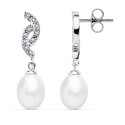 9K PENDIENTES ORO BLANCO PERLA 30X9 MM CIERRE PRESION