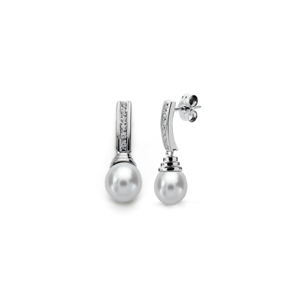 9K PENDIENTES ORO BLANCO PERLA 24X7 MM CIERRE PRESION