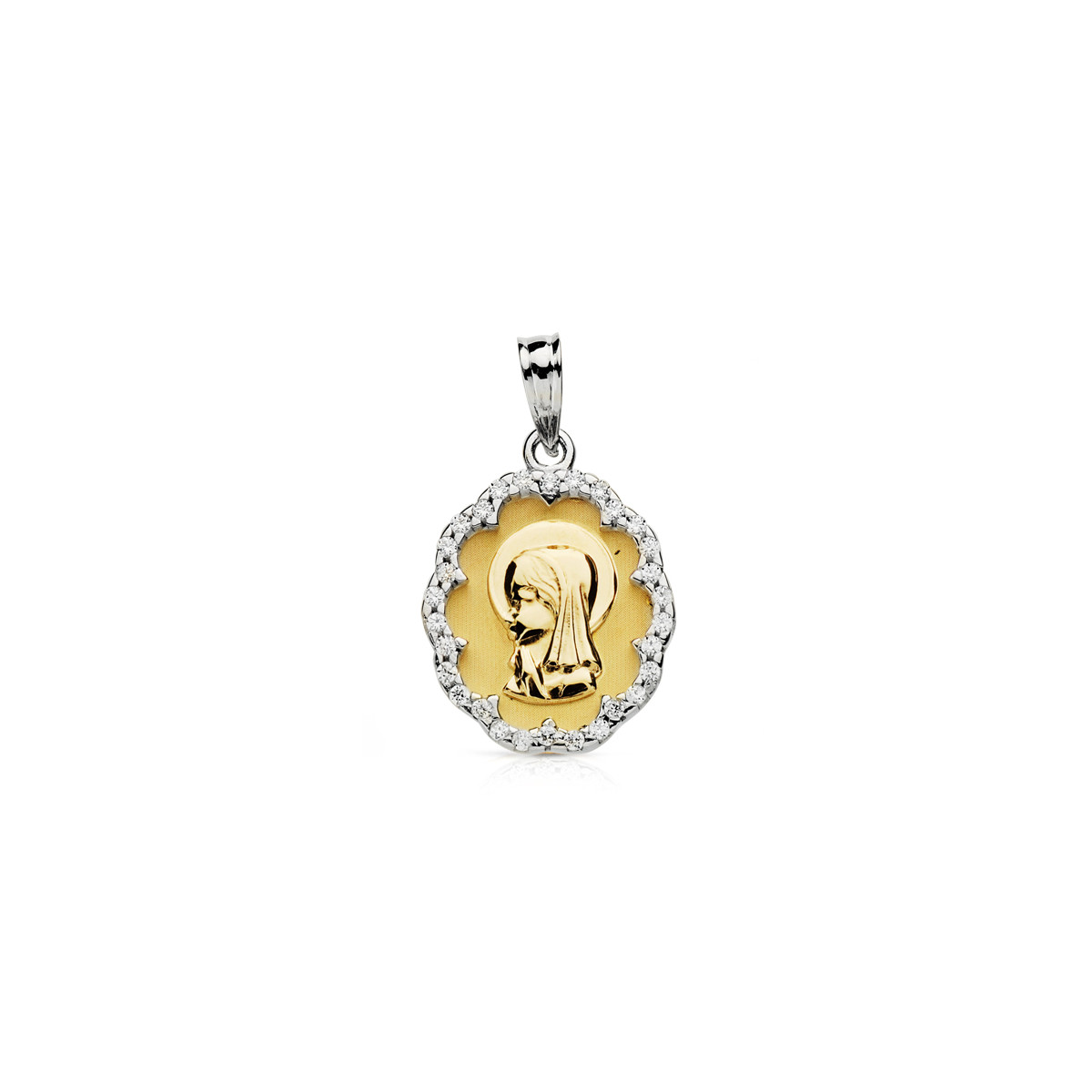 9K MEDALLA ORO AMARILLO VIRGEN NIÑA CIRCONITA 9K 20X14 MM