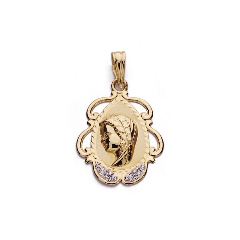 9K MEDALLA ORO AMARILLO VIRGEN NIÑA CIRCONITA 23X17 MM