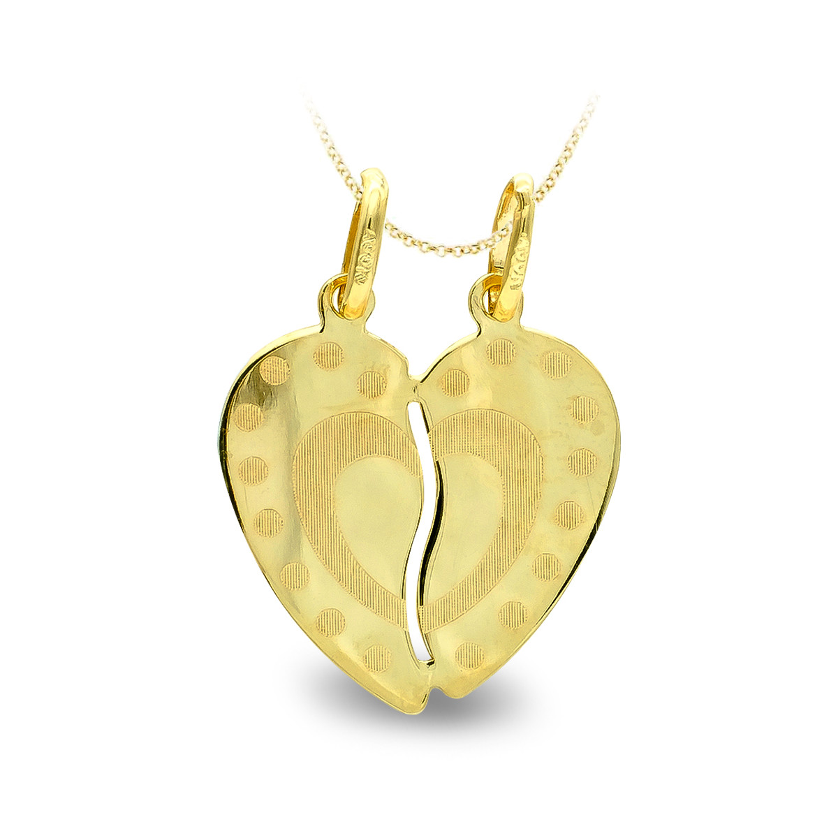 9K COLGANTE CORAZON PARTIDO ORO AMARILLO DIBUJO 17X15 MM