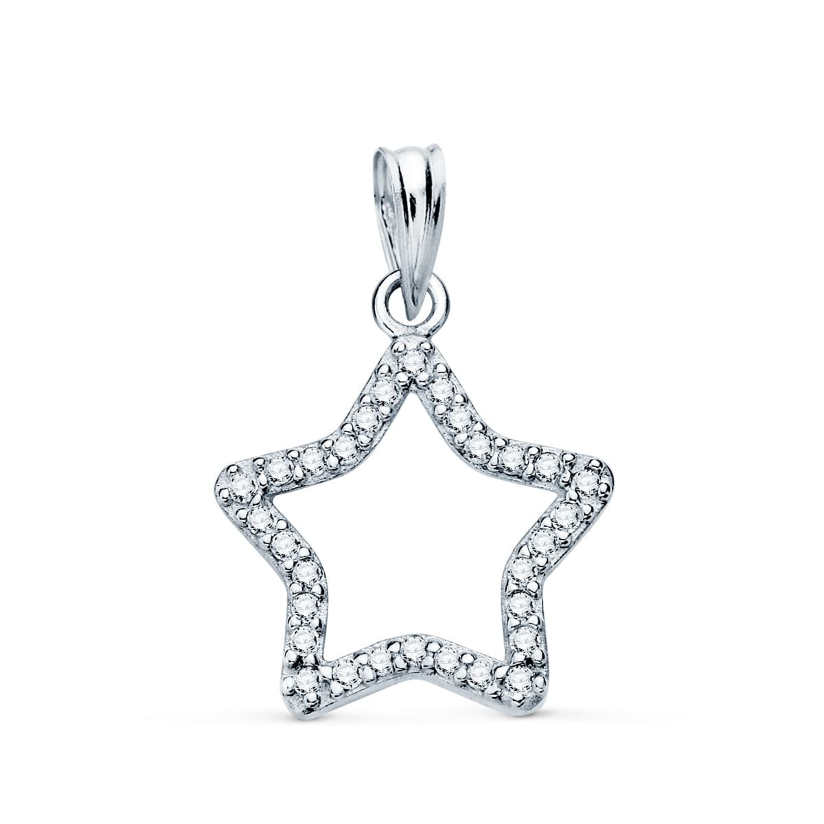 9K COLGANTE ORO BLANCO ESTRELLA CON CIRCONITAS. MEDIDA: 16X15 MM