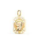 9K MEDALLA ORO AMARILLO VIRGEN NIÑA RECTANGULAR CALADA MATE Y BRILLO. MEDIDA: 19 X 12 MM 9K MEDALLA ORO AMARILLO VIRGEN NIÑA RECTANGULAR CALADA MATE Y BRILLO. MEDIDA: 19 X 12 MM