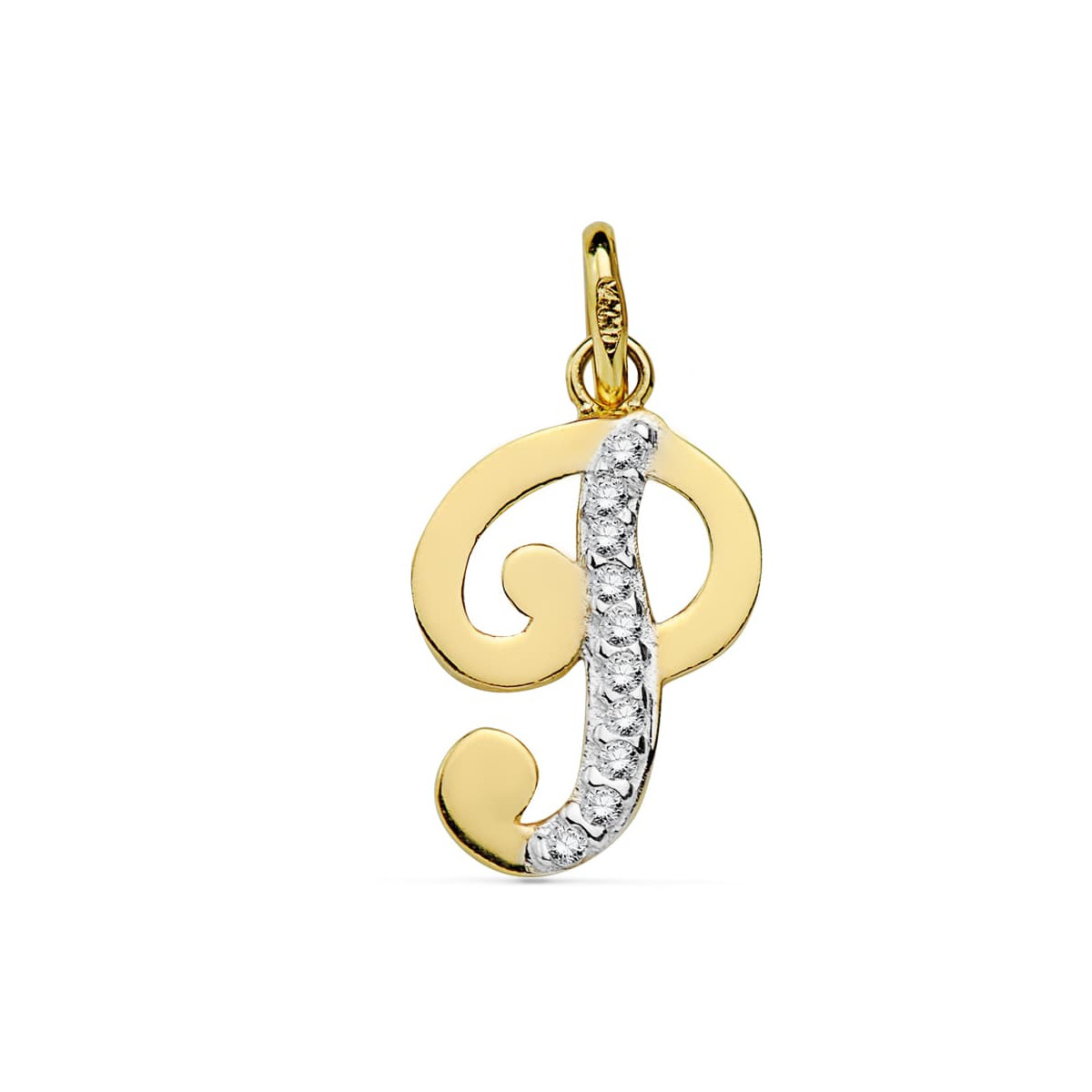 9K COLGANTE ORO AMARILLO LETRA P CIRCONITA 16X10 MM