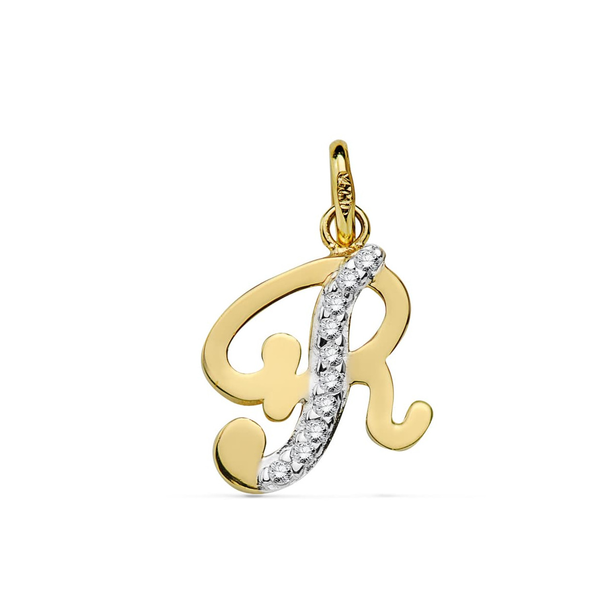 9K COLGANTE ORO AMARILLO LETRA R CIRCONITA 15X11 MM