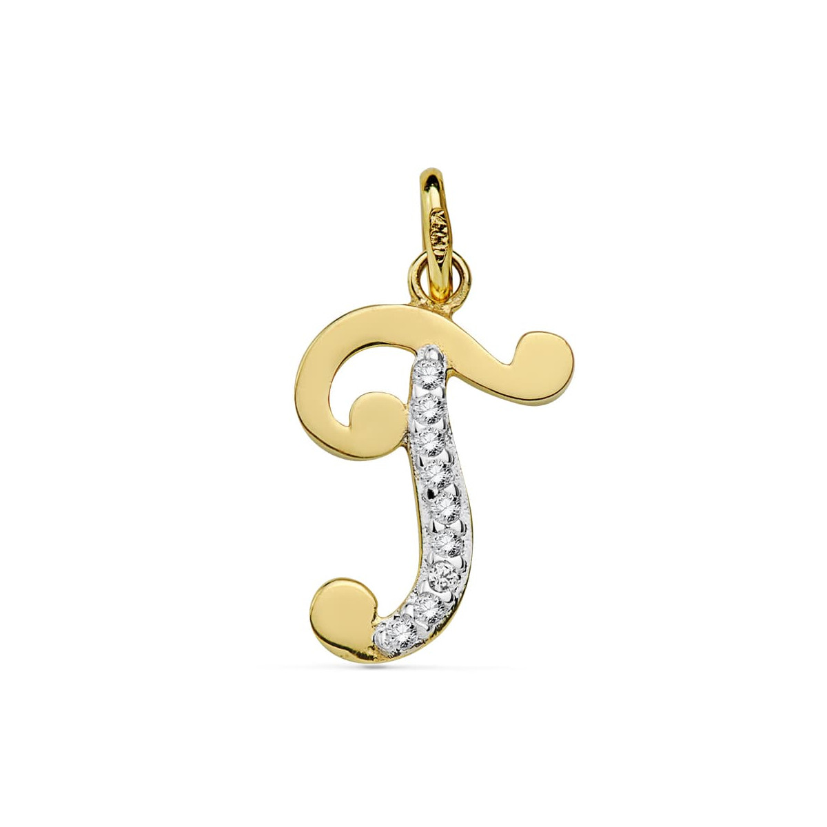 9K COLGANTE ORO AMARILLO LETRA T CIRCONITA 17 X 11 MM
